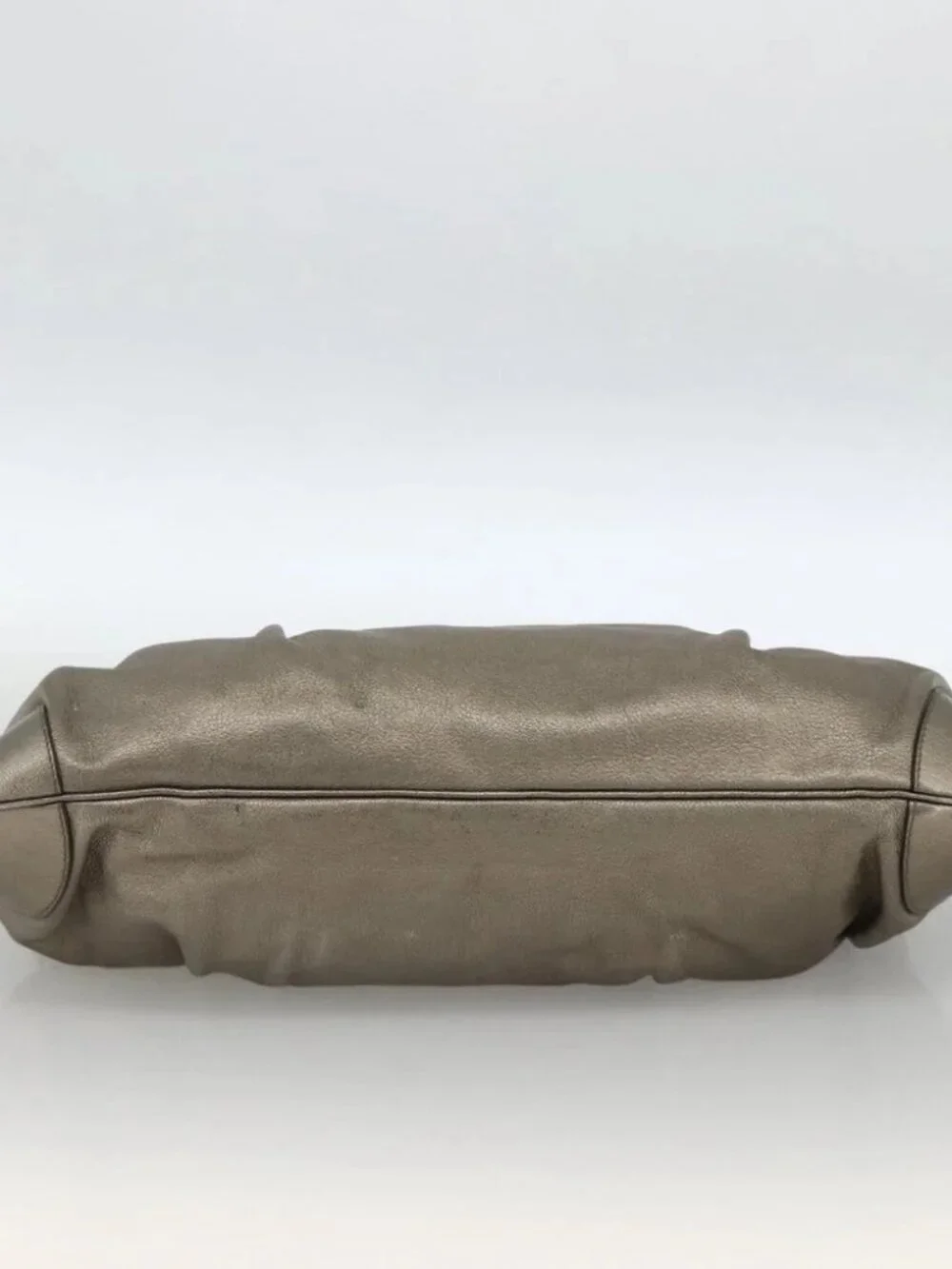 Salvatore Ferragamo Gancini Hand Bag Leather Gold Silver Auth BA11899